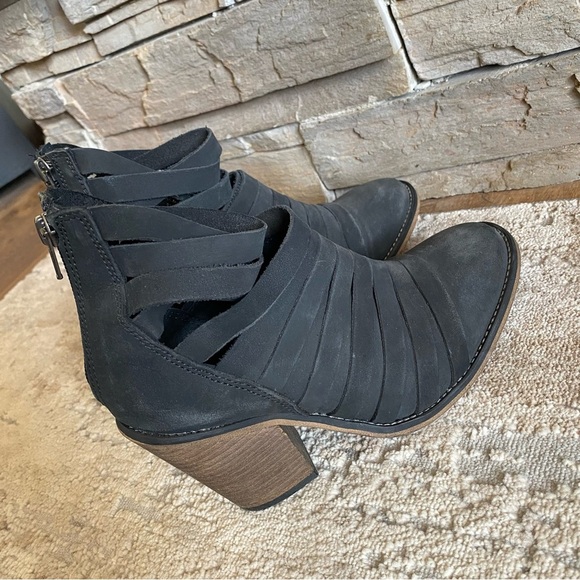 Free People Hybrid Strappy Nubuck Leather Ankle Booties Boots Heeled Black: 36 - Picture 4 of 13